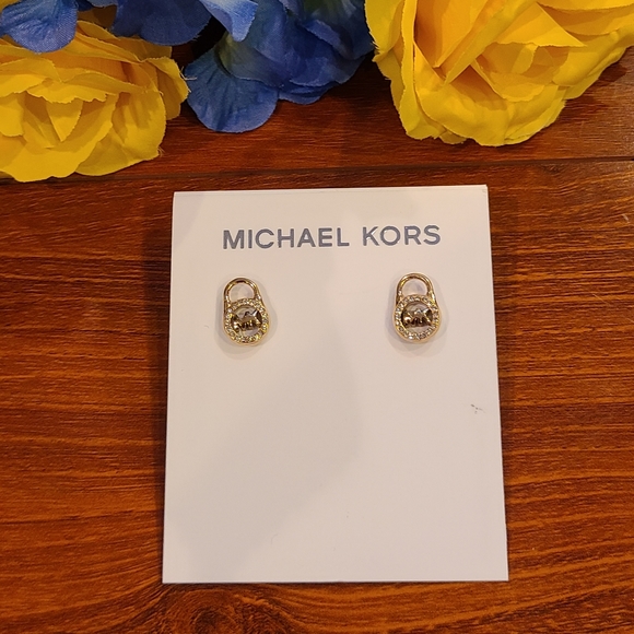 Michael Kors Logo Locket Gold Stud Earrings - Picture 1 of 7
